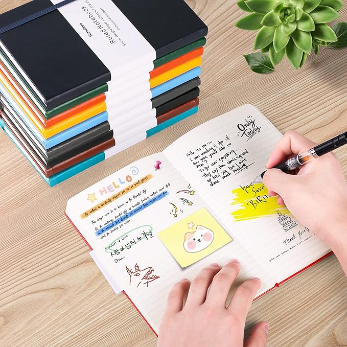 Huhuhero 10 Colors Lined Journal Notebook, A5 Hardcover Notebooks for Work, 120GSM Thick Paper, 128 Pages College Ruled Notebook for Writing Business Journaling, 5"×8.25"