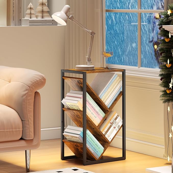 Cutogxon Small Bookcase - 5 Tier Tree Bookshelf with EVA Pads, Book Shelf for Small Spaces Bookshelves Wooden Book Storage Organizer Shelves for Hardcover Books Bedroom Living Room