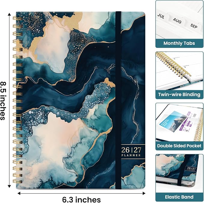 Planner 2026-2027, Monthly & Weekly Jul 2026-Jun 2027 Academic Planner | 6.3" x 8.5", Hardcover Spiral Calendar Planner with Tabs, School & Daily Agenda for Women, Students, Teachers, Golden Dusk