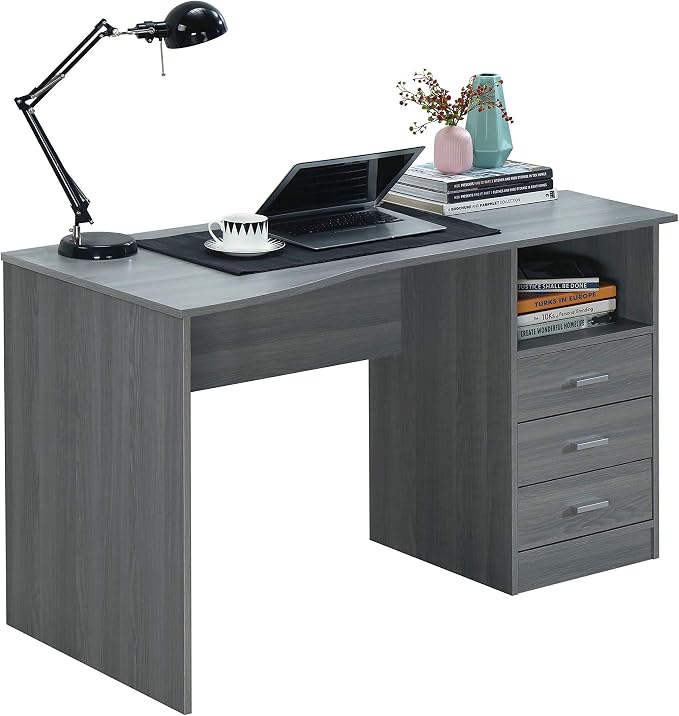 Techni Mobili 51 Inch Classic Computer Desk w/Drawers & Storage, Grey | 51 Inch classic desk with 3 drawers, spacious storage, sturdy frame, and functional home office workstation for modern setups
