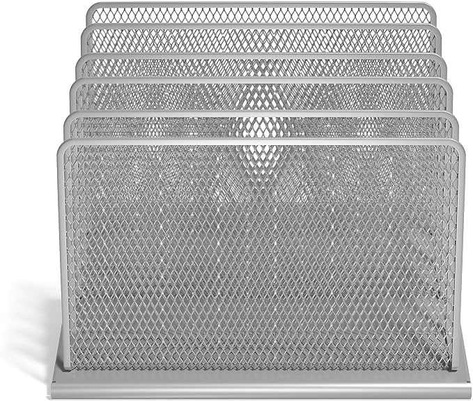 TRU RED Wire Mesh File Organizer, 5‑Compartment, Silver, 2‑Pack – Vertical Desktop Sorter for Files, Folders & Mail