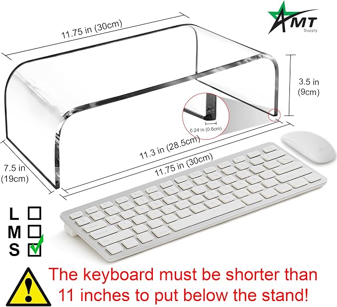 AMT Acrylic Laptop Monitor Stand & Computer Riser with Cat Keyboard Protector, Space-Saving Design, Extra Storage, Clear Shelf - Ideal for Monitors, Laptops, Printers, Desktop Decor
