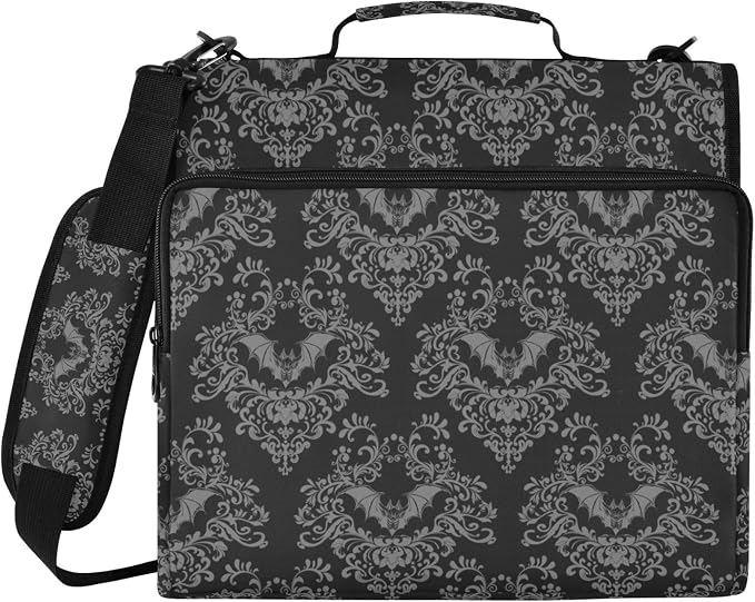 Goth Bats Black Zipper Binder File Organizer Bag 3 D-Ring | with Shoulder Strap, Holds 500 Sheets & 14in Laptop, 3 Ring Binder for Office Supplies