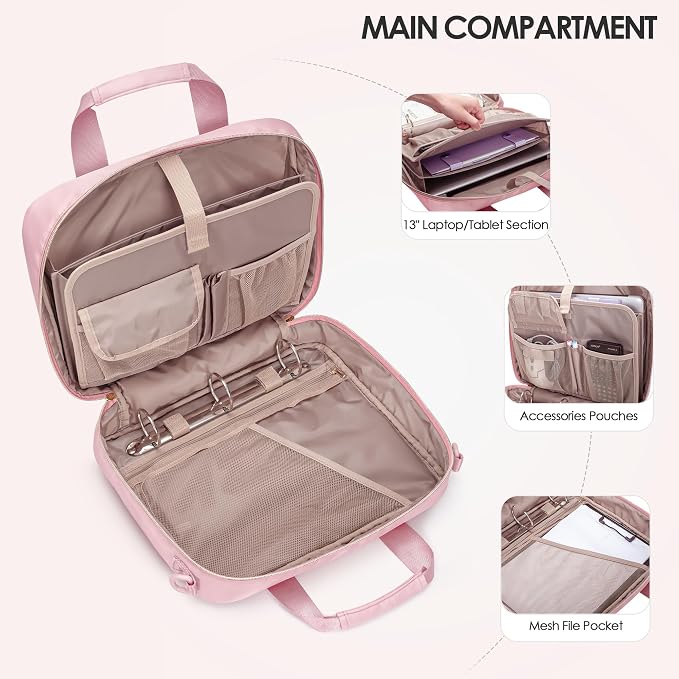 3 Ring Zipper Binder, 2 Inch Ring Binder Organizer Bag with Strap | Binder Bag Fits 13" Laptop & 500 Sheets, Detachable Shoulder Strap, Large Capacity Zip Up Portfolio Folder Bag for Office