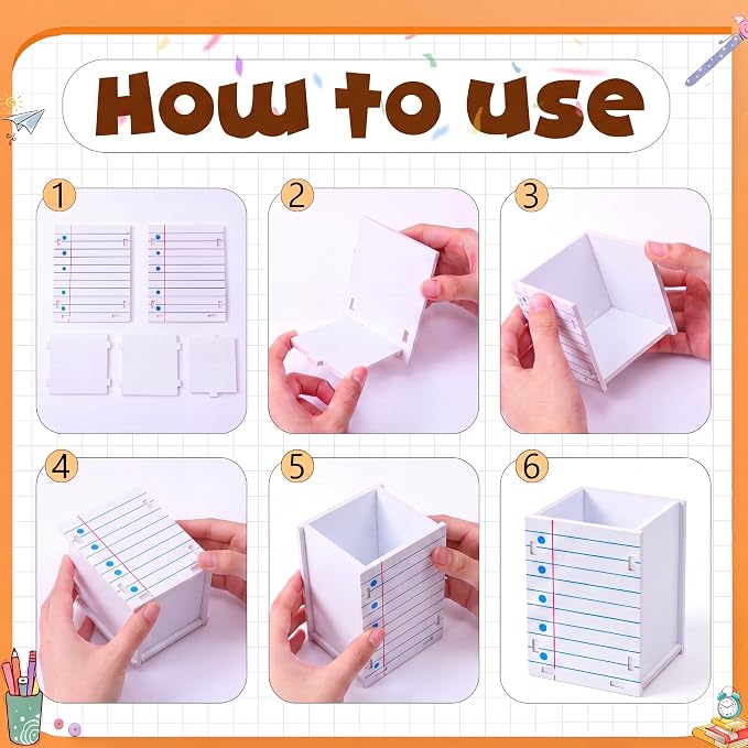 Crtiin 6 Pcs Notebook Shaped Pencil Holder for Back to School Decor | Classroom Office Desktop Decor, Wooden Dispenser Stationery Storage Container for First Day of School, Teacher Students Gifts