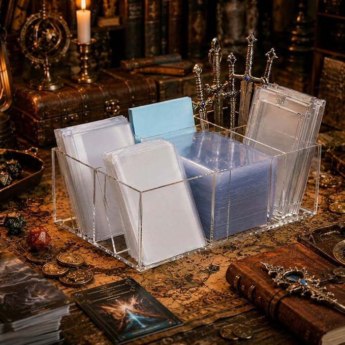 Acrylic Top Loaders Dispenser & Penny Sleeve Holder, Card Pack Dispenser with Pull-out Bottom Clear Desktop Storage Box for Trading TCG Sports Cards(Multi-use,8.3 x 5.3 x 2.8 Inch)