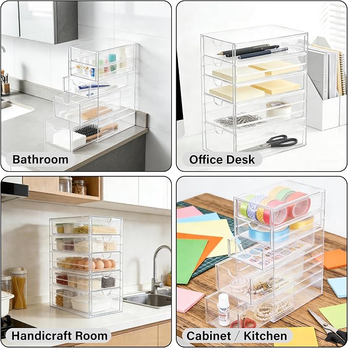 Prsildan Hair Accessories Organizer Acrylic Drawer with 5 Small Drawers | Clear, For Bathroom Vanity Office Desk, Jewelry Makeup Storage
