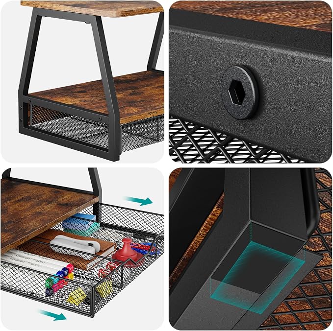 Printer Stand with Storage - Printer Table Office Organizer for Desk Top Organizing, 2-Tier File Holder, Paper Storage and Desktop Shelf for Computer Printer Stand with Drawers Rustic Brown