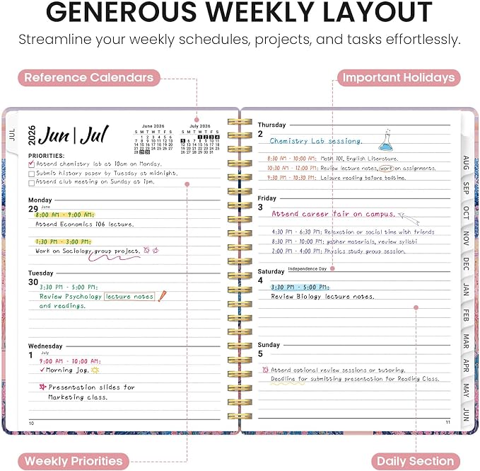 Planner 2026-2027, Monthly & Weekly Jul 2026-Jun 2027 Planner Calendar
