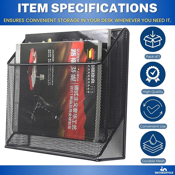 1InTheOffice 3 Tiers File Folder Organizer, Desk Sorter, Black Mesh Organizer