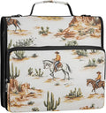 3 D-Ring Zipper Binder Bag, Western Cowboy Horse Cactus Removable Binder with Zipper Case Hold 300+ Sheets& 13 Inch Laptop for School Office Supplies Organizer
