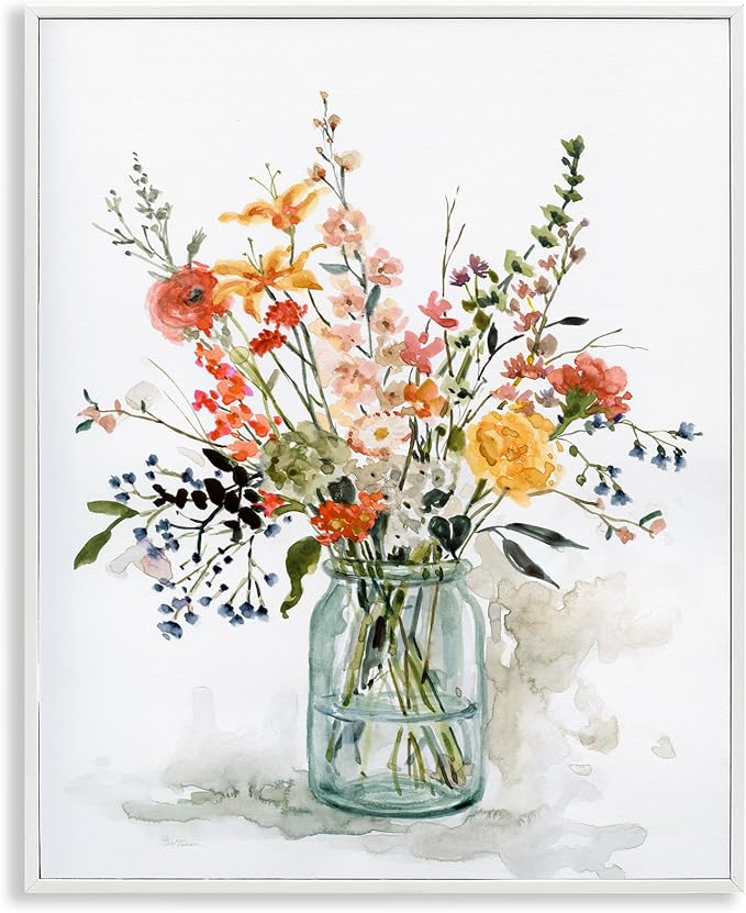 'Warm Summer Floral Bouquet'| Framed Giclee Art | Stupell Industries | White, 16 x 20 Inches, Easy to Hang and Sturdy, Made in USA, by Carol Robinson