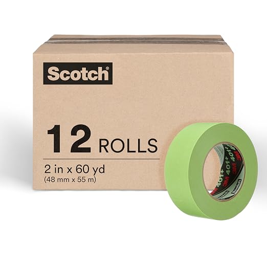 3M High Performance Green Masking Tape 401+, 48 mm x 55 m, 6.7 mil | 12 Roll/Case, Strong Holding Power for Automotive, Specialty Vehicle and Industrial Markets