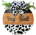 Wood front door sign Wood sign Home decor Welcome sign Sign for front door House warming gift Wedding gift (Hey Yall Cow-DS082(A10) S003, 30" Width)