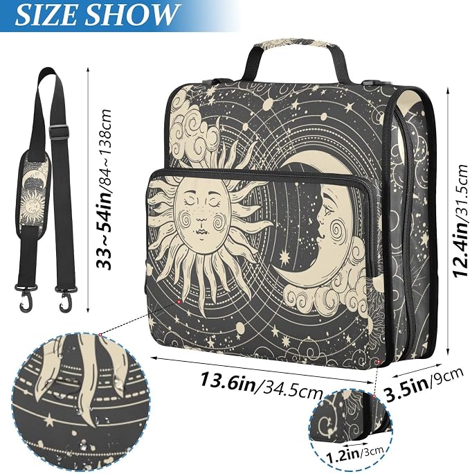 Tarot Celestial Bohemian Binder Bag 3 Ring Zipper with Handle Shoulder Strap