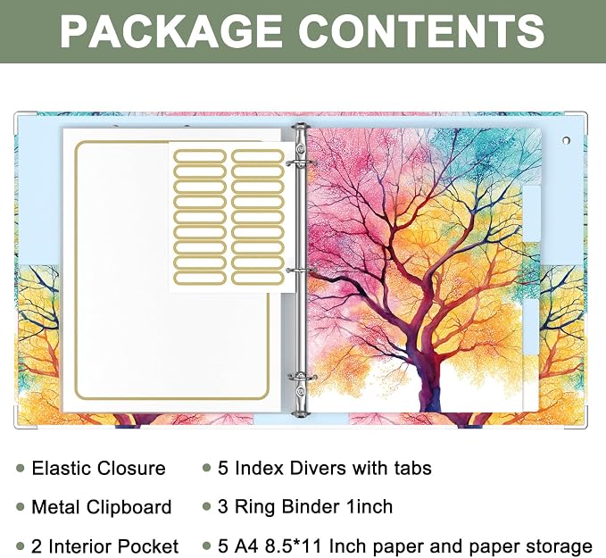 Rouidr 3 Ring Binder with clipboard, 1 inch 8.5 x 11 in Letter Size View Binders Organizer with Dividers Tabs & Clear Sleeves, School Supplies, Office Supplies