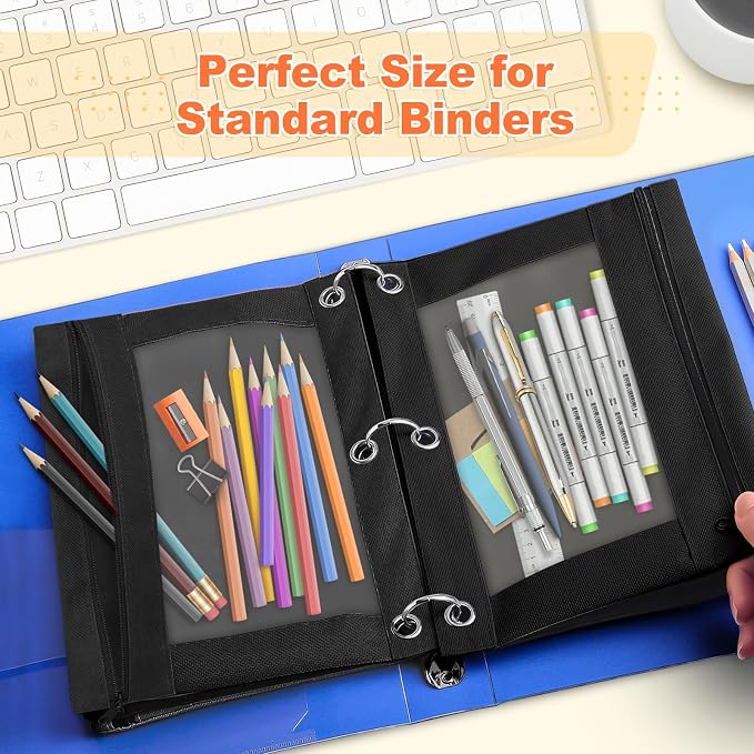 Shemira Pencil Pouch for 3 Ring Binder, 30 Pack Black Pencil Pouches Bulk | Binder Pencil Pouch with Smooth Zipper, Zipper Pencil Pouches, 3 Ring Binder Pencil Pouches, Clear Window Pencil Case