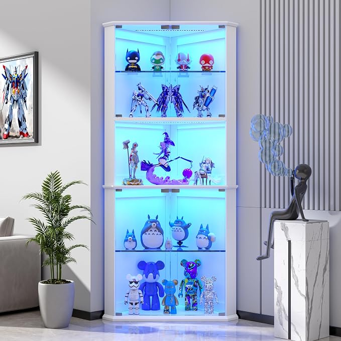 kepptory 72" Corner Curio Cabinet with RGB LED Lights, 6-Tier Glass Display Cabinet with Adjustable Shelves, Lighted Corner Showcase for Collectibles, China, Glassware, Living Room Home Bar
