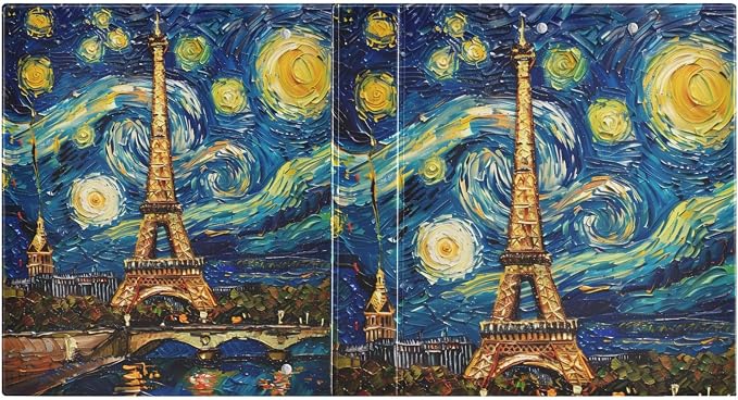 JIPONI 3 Ring Binder Paris Skyline by Van Gogh 1 Inch Round Binders for Men Women Students, Cute File Organizer for Office Home School