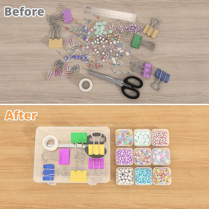 Mathtoxyz Bead Organizer Box, 31Pcs Small Beads Organizers and Storage Plastic Cases Mini Clear Dimond Storage Containers Boxes with Hinged Lid and Rectangle for Bracelet Making DIY Jewelry Craft Nail
