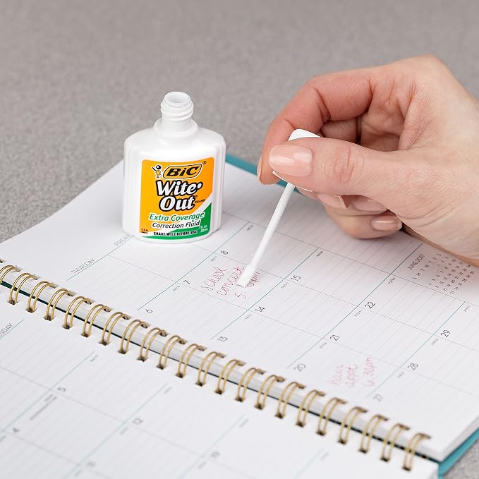 BIC Wite Out Extra Coverage Correction Fluid, 20 mL, White, 12-Count Pack