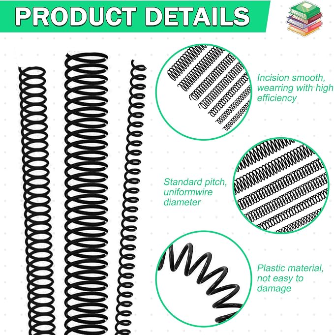 120 Pack Plastic Spiral Binding Coils Binder Binding Spirals Rings Multi Size Spiral Binding Wire Combs Spines Coils, 4:1 Pitch, 1/4 5/16 3/8 1/2 9/16 5/8 3/4 7/8 Inch (Black New Version)