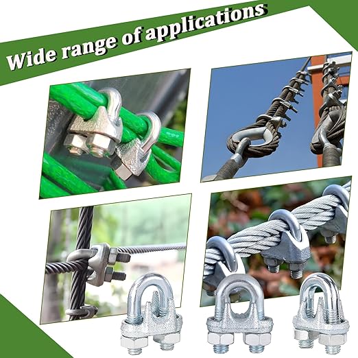 200 PCS 1/8 Inch Wire Rope Clamps, M3 Heavy Duty Galvanized Wire Cable Clamps for Tent Ropes, Boat, Clotheslines, U-Bolt Saddle Fasteners for Secure Connections