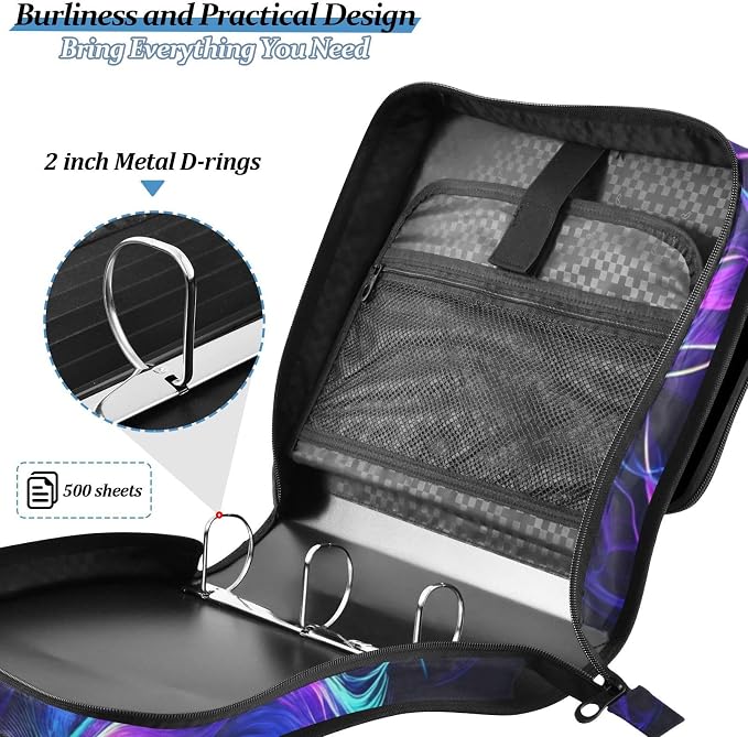 Mystical Wolf Face 3 Ring Binder Bag 1.5 inch Binder Organizer with Zipper Shoulder Strap 500 Sheet Documents Storage for School Office