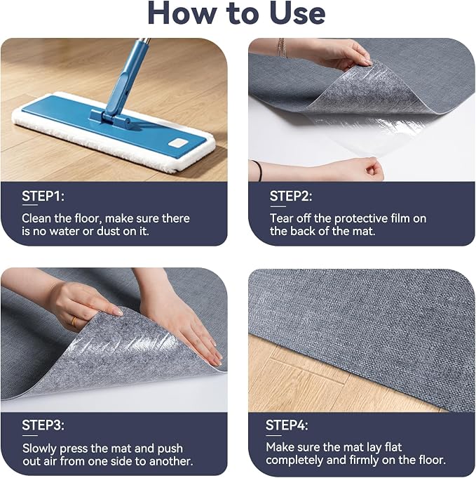 Office Chair Mat for Hardwood Floor Non Slip Protector Grey 35"x53" | PU Self-Adhesive Rolling Chair Mat for Under Desk, Large Duty Hard Floor Protectors for Wood/Tile, Desk Rug for Home Office