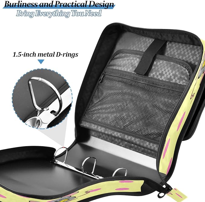 ATTX Cute Mouse Zipper Binder with Adjustable Padded Strap - 3 Ring 500 Sheet Capacity Binder Bag with Multi-Pocket Organizer, Fits 12 Inch Laptop