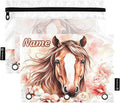 Custom Brown Horse Flower Pencil Pouch for 3 Ring Binder, 2 Pack Personalized Name Waterproof Pencil Bags Clear Window Pencil Case School Office Supplies
