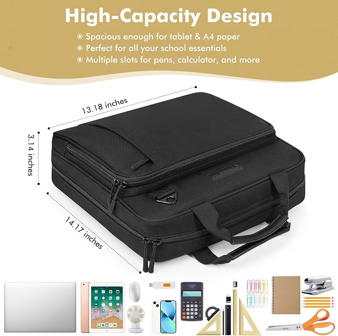 3-Ring Zipper Binder Organizer with Shoulder Strap, 2 Inch Binder | 500 Sheets Zip Up Binder Bag with Multiple Pockets & Storage, Laptop, Books Organizer for School Students and Teachers