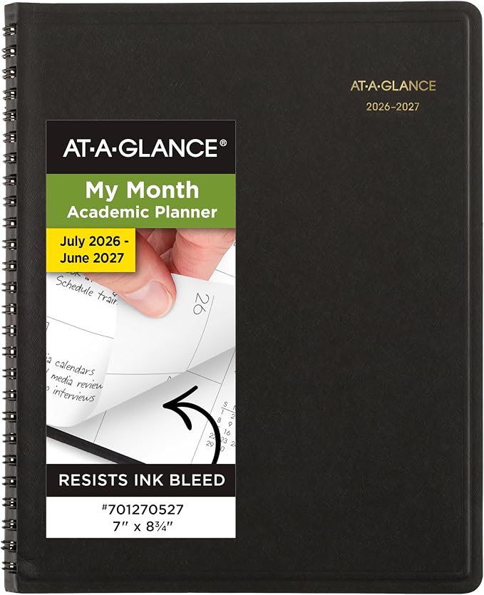 AT-A-GLANCE Planner 2026-2027 Monthly Academic 18-Month July-December Calendar Notebook, 7" x 8-3/4", Black (7012705)