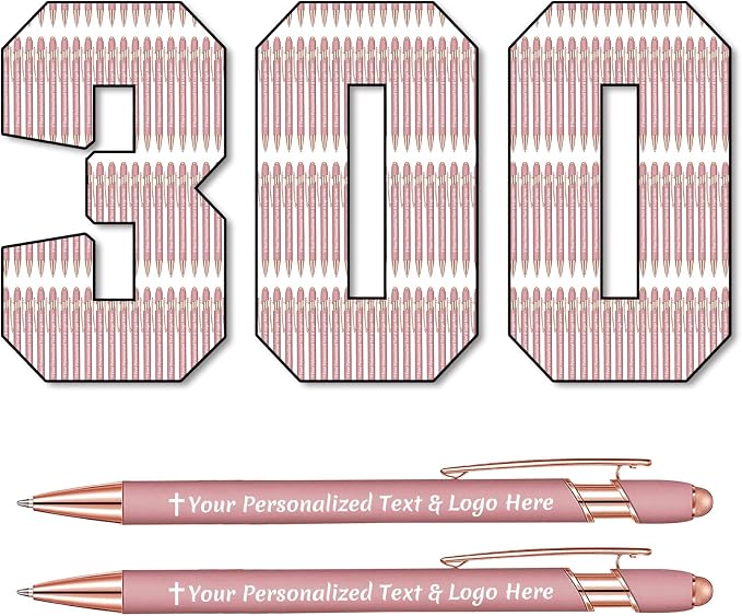 STREADVE 300 Personalized Custom Pens Engraved Writing Pen with Name Logo, Customized Promotional Items Stylus Pen Gifts for Women Realtor Nurse Wedding Business, Rose Gold