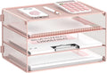 DALTACK 3 Tier Letter Tray Paper Organizer with Sliding Mesh Trays Pink | Metal Mesh File Organizer with Sliding Trays for Letter and A4 Paper, Mail, Bills, Folders and Office Documents