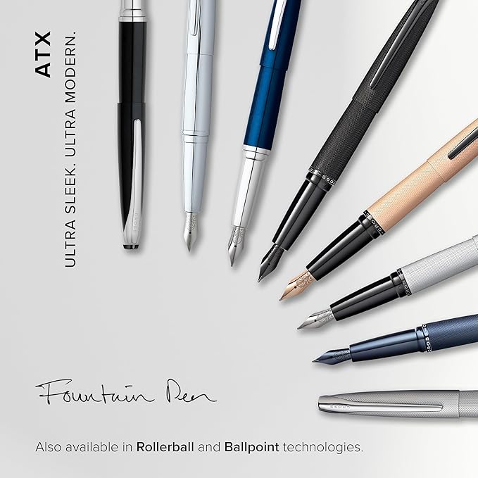 Cross ATX Refillable Fountain Presented in a Luxury Gift Box - Medium Point, Black Ink, Pure Chrome