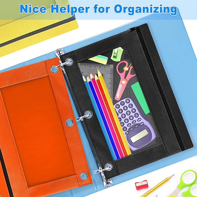 Pencil Pouch for 3 Ring Binder, 36 Pack Zipper Pencil Pouches/Case in Assorted Color, Durable Binder Pencil Pouch/Bag for Office School Supplies (6 Colors)