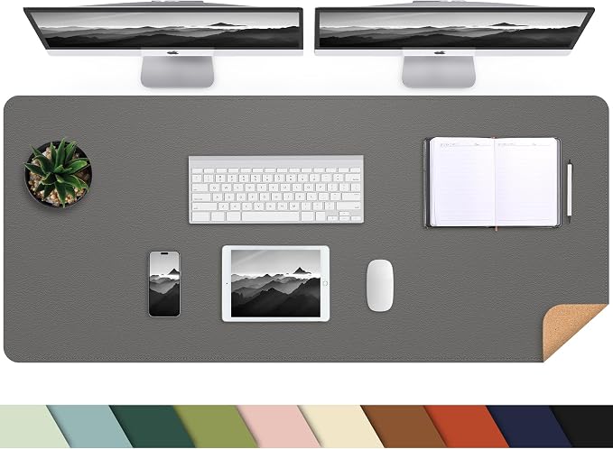 AFIING Cork Desk Mat 47" x 23.6", Dual-Sided Natural Cork & PU Leather Desk Pad, Non-Slip Waterproof Large Mouse Pad for Office, Home & Gaming (Dark Grey)