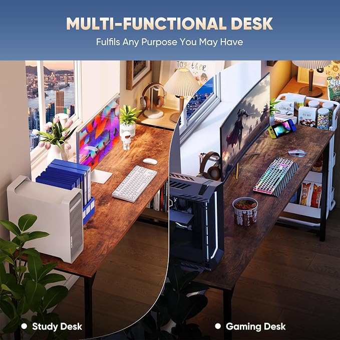 DUMOS 44 Inch Small Computer Desk, Gaming Desks for Home Office Bedroom | Modern Study Writing Work Table, Craft PC Desk Simple Workstation with Reinforcement Structure, Rustic Brown