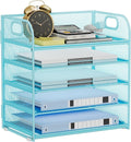 Paper Organizer Letter Tray with Handle Mesh 5-Tier | Stackable Desk Organizer for Files/Paper/Office Supplies, Sturdy Carbon Steel Desk Organizer for Home Office & Classroom