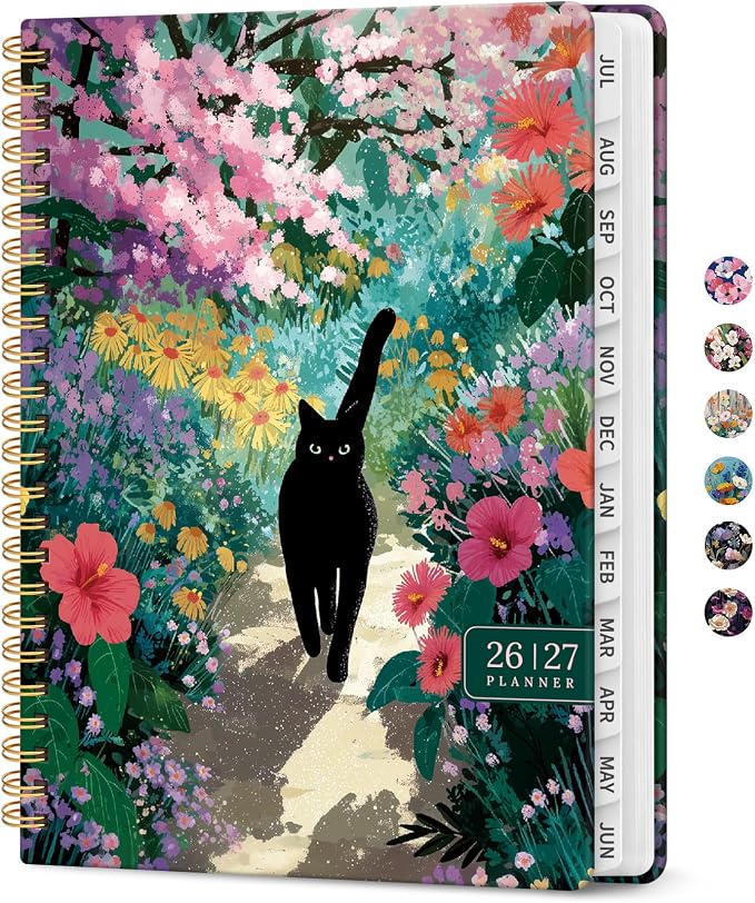 Planner 2026-2027, Monthly & Weekly Jul 2026-Jun 2027 Calendar Book | 6.3" x 8.5", Hardcover Spiral Planner with Tabs, School & Daily Pretty Agenda for Women, Students, Teachers, Velvet Path