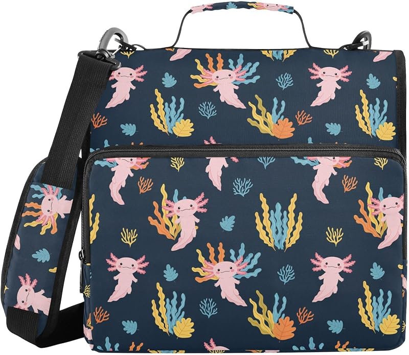 Zipper Binder Bag 3 Ring File Folder Portfolio Organizer Zippered Binder Bags with Strap Fits Laptop Women Men