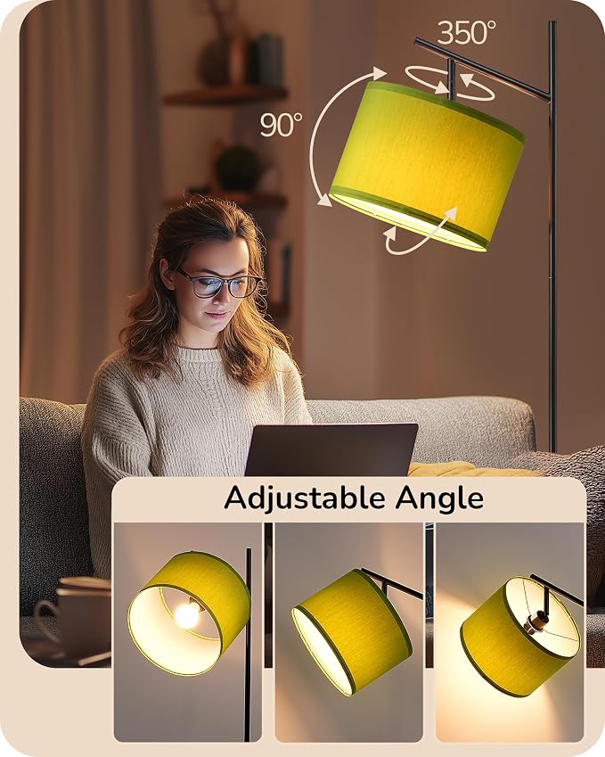EDISHINE Modern Floor Lamps for Living Room, 64.7" Green Standing Lamp | 3 Color Temperatures, Bulb Included, Adjustable Linen Shade, Foot Switch, Minimalist for Bedroom, Living Room, Office