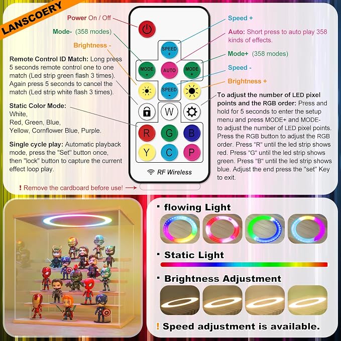 LANSCOERY Acrylic Display Case with RGBW Lights, 6 Tier Large Wood Finish | LANSCOERY Acrylic Display Case with RGBW Lights, 6 Tier Large Wood Finish