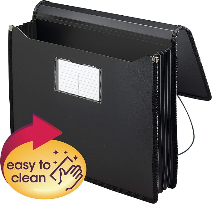 Smead Poly Wallet, Accordion File Organizer for File Folders, Letter Size, Black, 5-1/4 inch Expansion, Office Supplies, Document Organizer (71500) (Pack of 2)