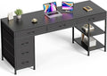 Huuger Computer Desk with 6 Drawers, Office Desk with Shelves, Reversible Gaming Desk, Corner Desk with Storage, Work for Home Office, Study, Living Room, 63inch, Black