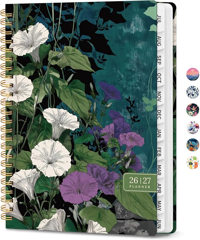 Planner 2026-2027, Academic Year Monthly & Weekly Planner Caledndar, July 2026 - June 2027, Hardcover Large Planning Agenda Book with Tabs for School Office Supplies, 8.5" x 11" - Verdant Whispers