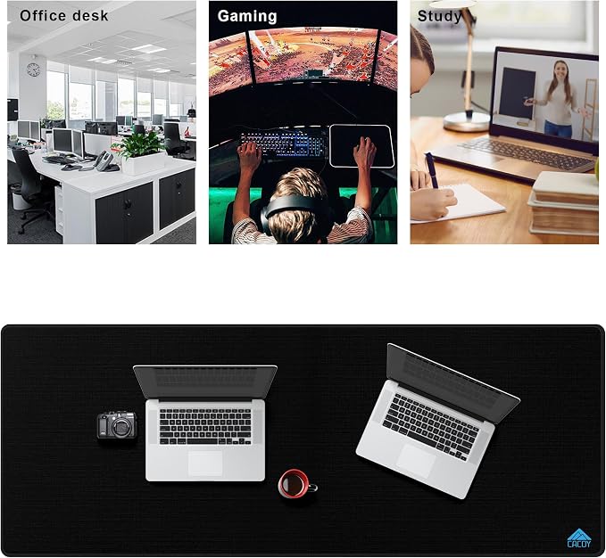 Cacoy 63" x 24" Giant Mouse Pad, Oversized Gaming Computer Mouse Mat, Black | Extended Keyboard Mousepad Premium Textured Surface Non-Slip Rubber Base Stitched Edge Desk Mat Optimized for Speed & Control