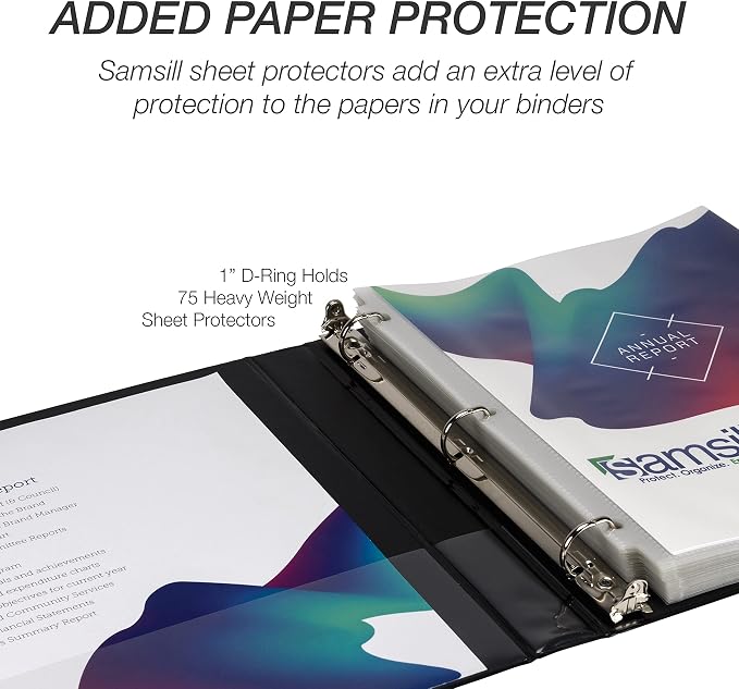 Samsill Durable 1 inch 3 Ring Binder, D Ring Binder, 100% Recycled Chipboard, Black, 24 Pack - Bulk