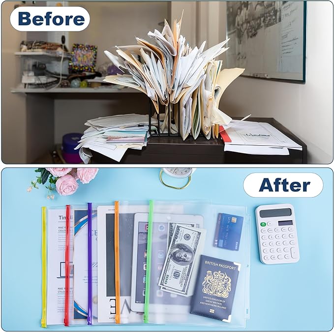 Antner 30PCS Letter Size Binder Pockets for 3 Ring Binder, 10 Assorted Colors Zipper Pouches Waterproof PVC Document Organizer File Folders 3-Hole Loose Leaf Insert Bags Page Sleeves Sheet Protectors